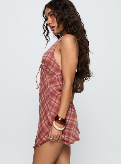 Laraline Halter Mini Dress Red Check