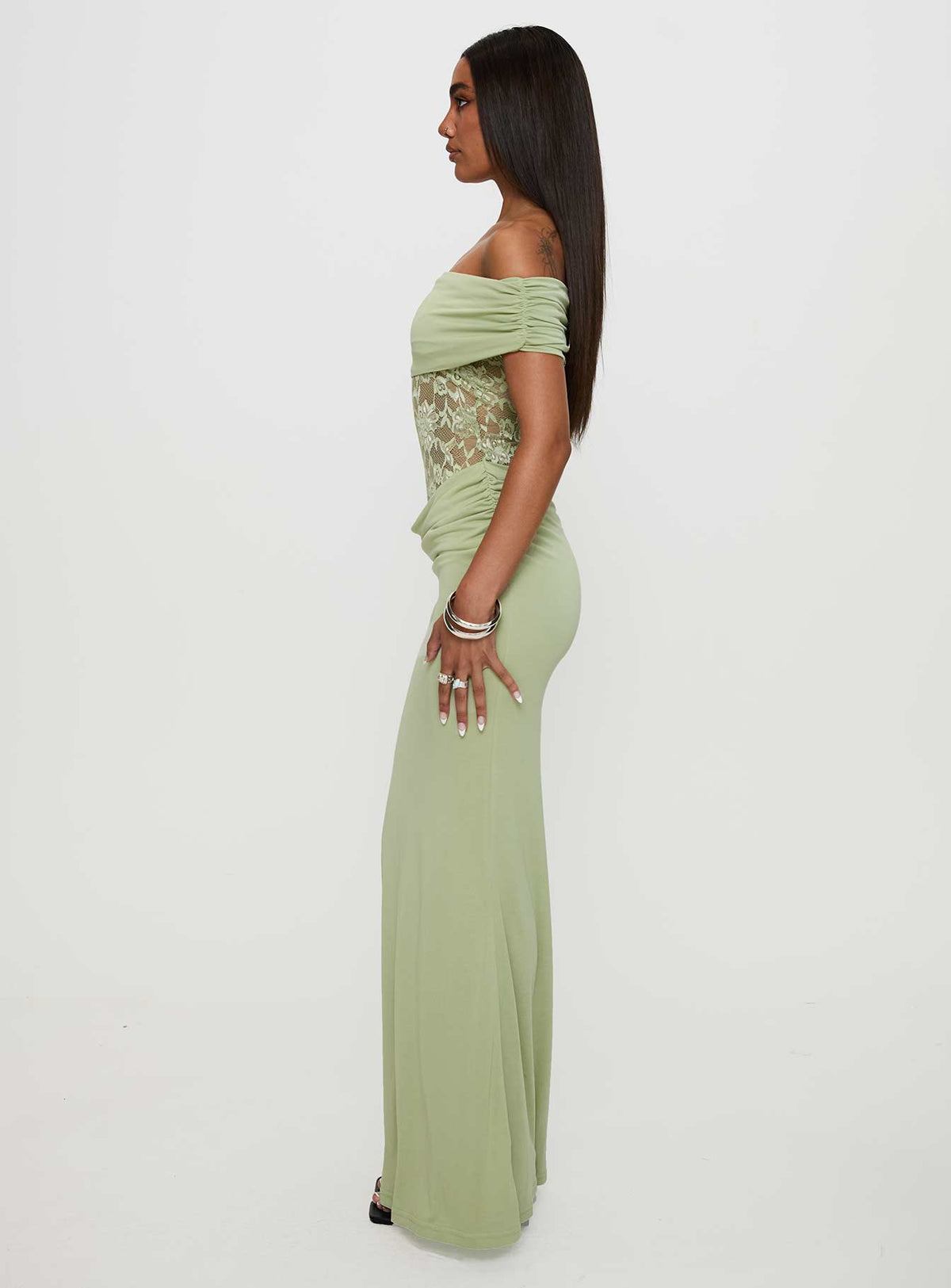 Gwendolen Off The Shoulder Maxi Dress Green