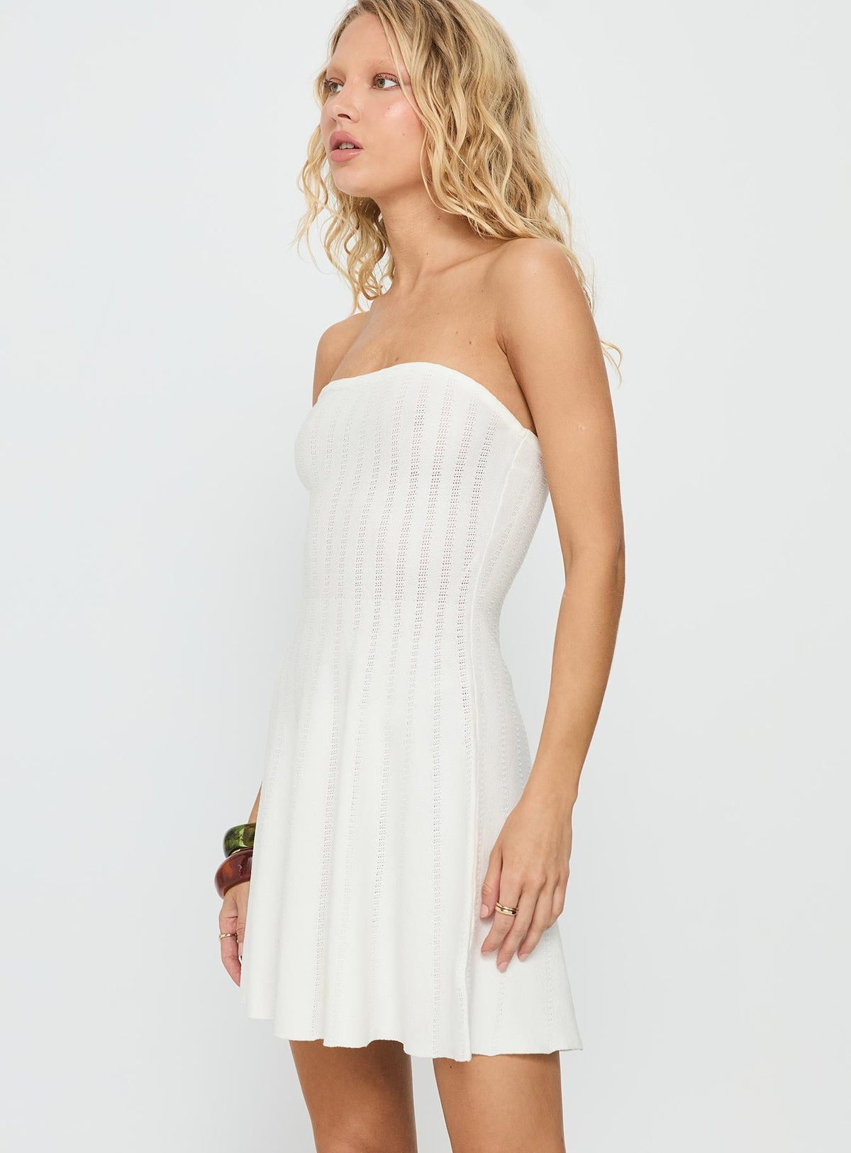 Alaini Strapless Knit Mini Dress White