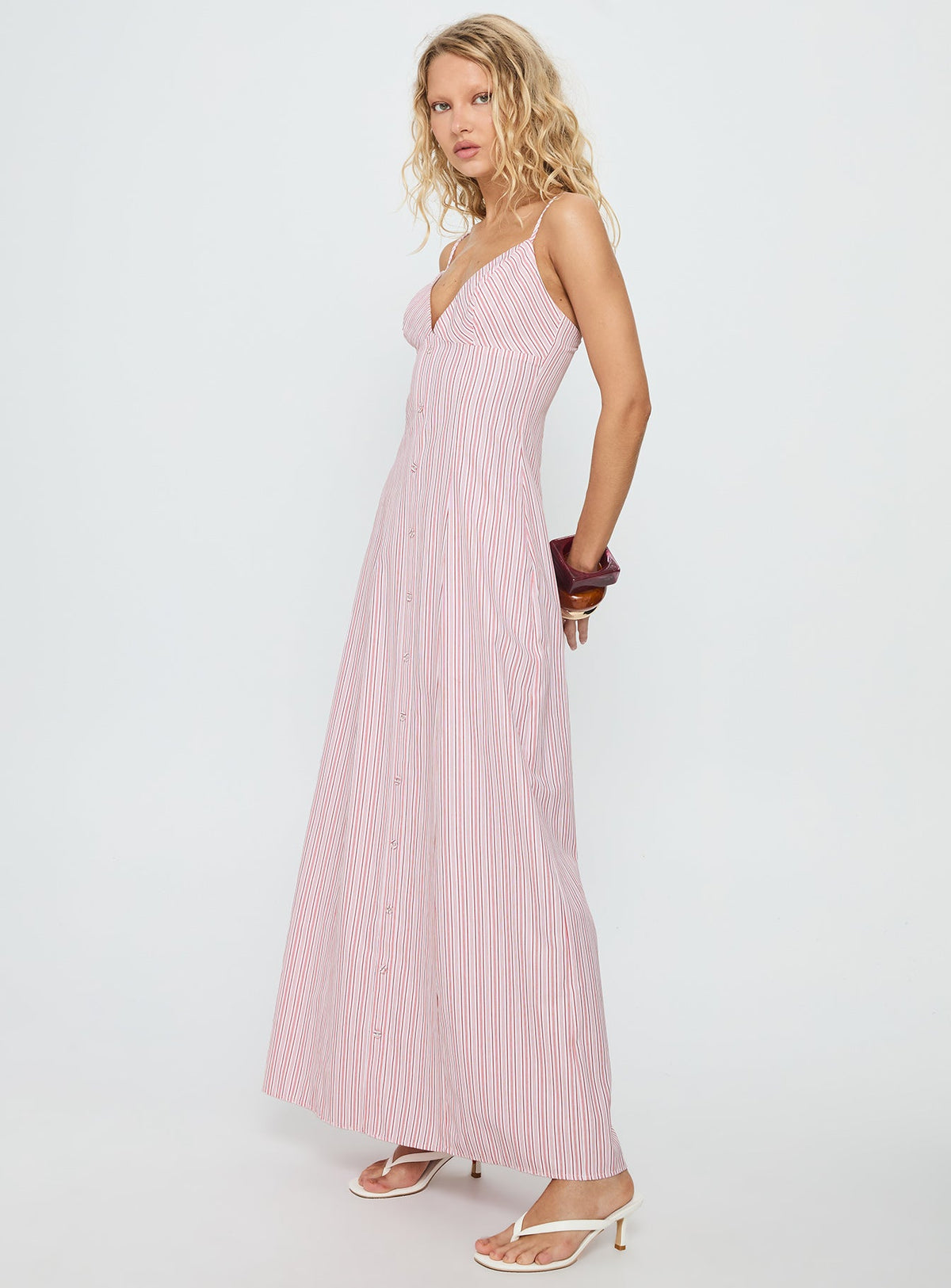 Samiyah Button Down Maxi Dress Red Stripe