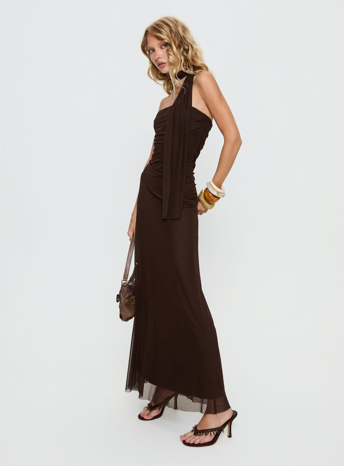 Ainslea Halter Scarf Maxi Dress Dark Brown