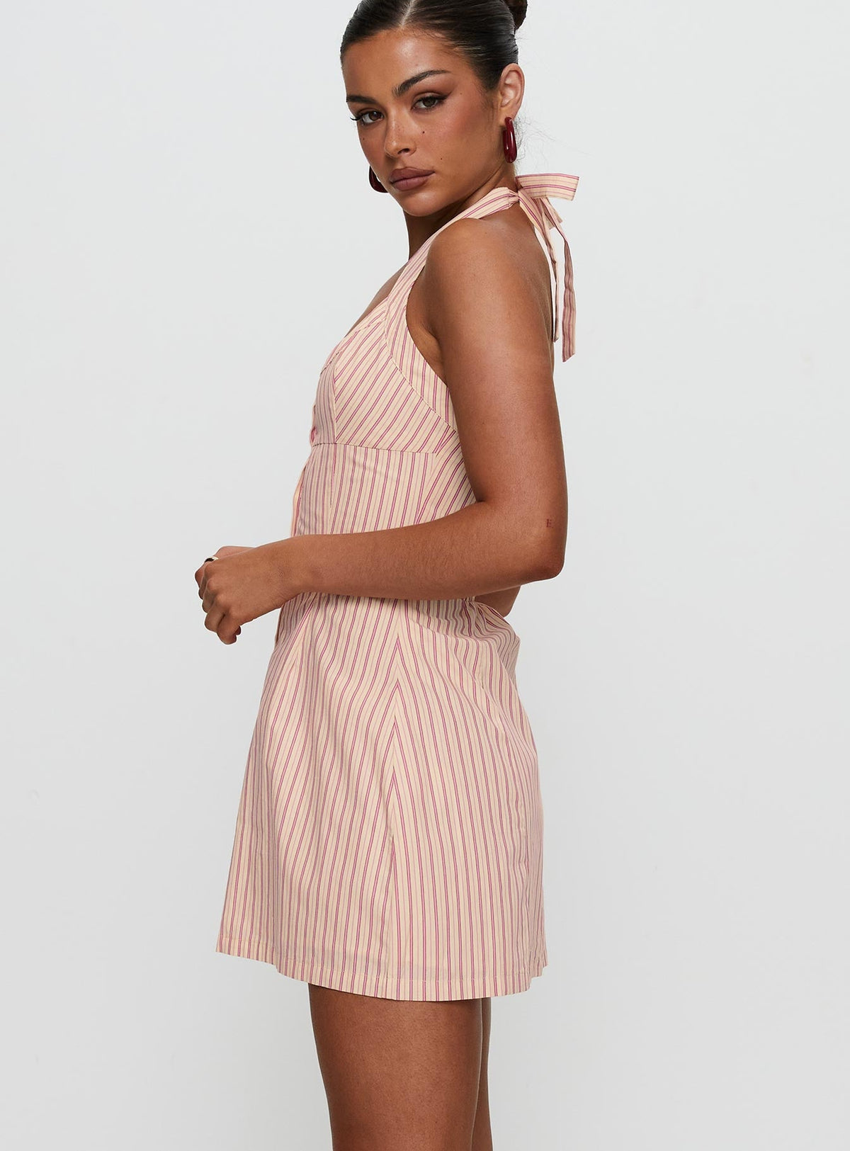 Mallorie Halter Mini Dress Pink Stripe
