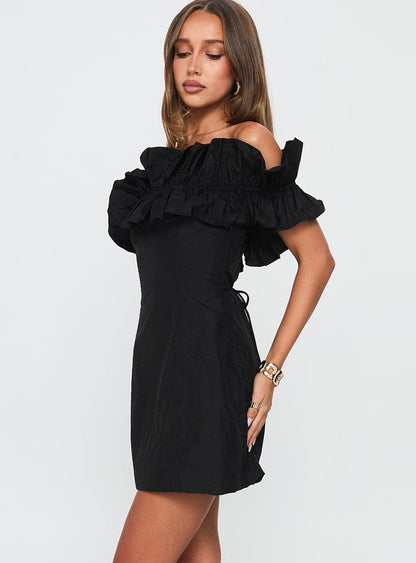 Rozetta Frill Neck Mini Dress Black