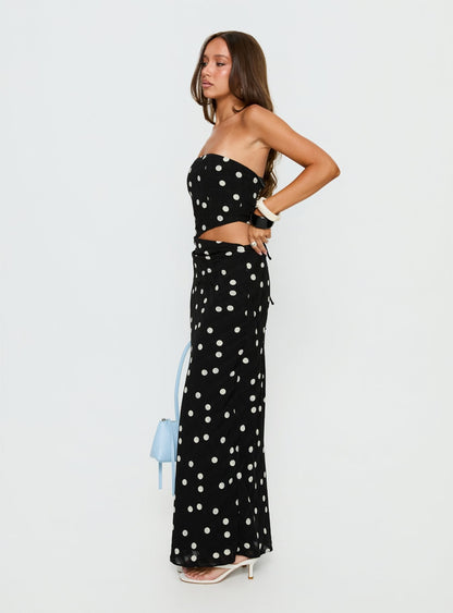 Jasira Strapless Drape Maxi Dress Black Polka Dot