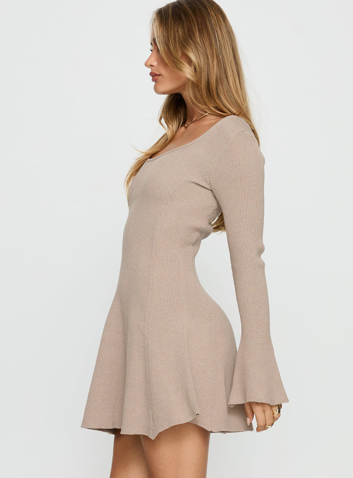 Mariel Long Sleeve Knit Mini Dress Beige