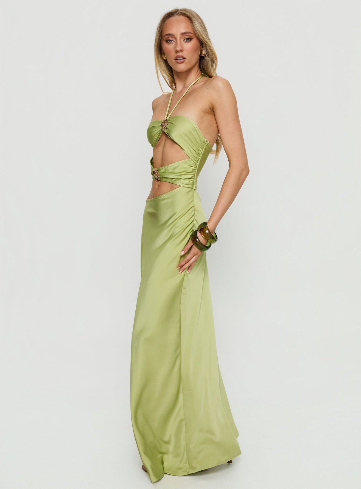 Morissa Halter Cut Out Maxi Dress Green