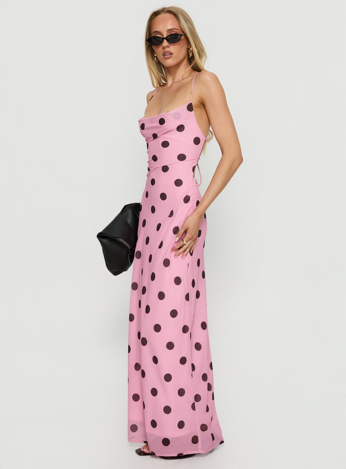 Celena Maxi Dress Pink / Brown Polka Dot
