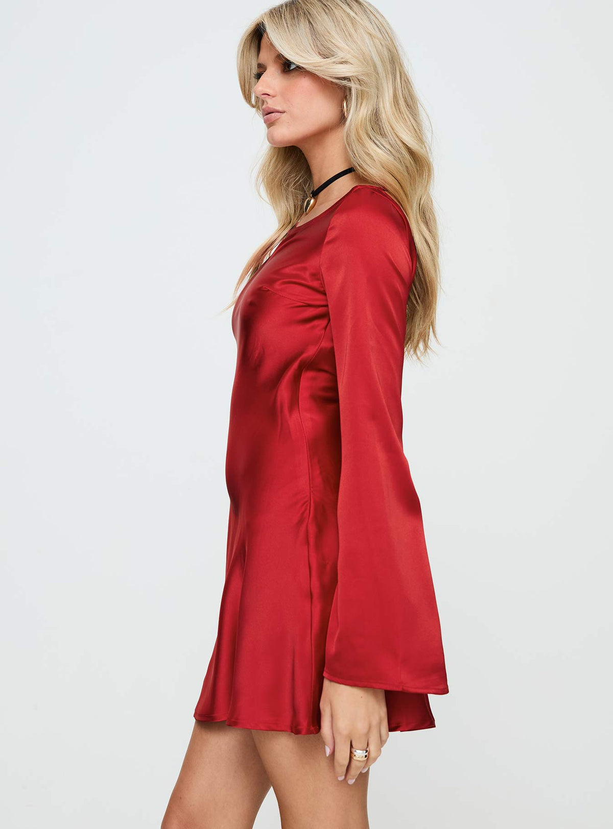 Lukea Long Sleeve Satin Mini Dress Red