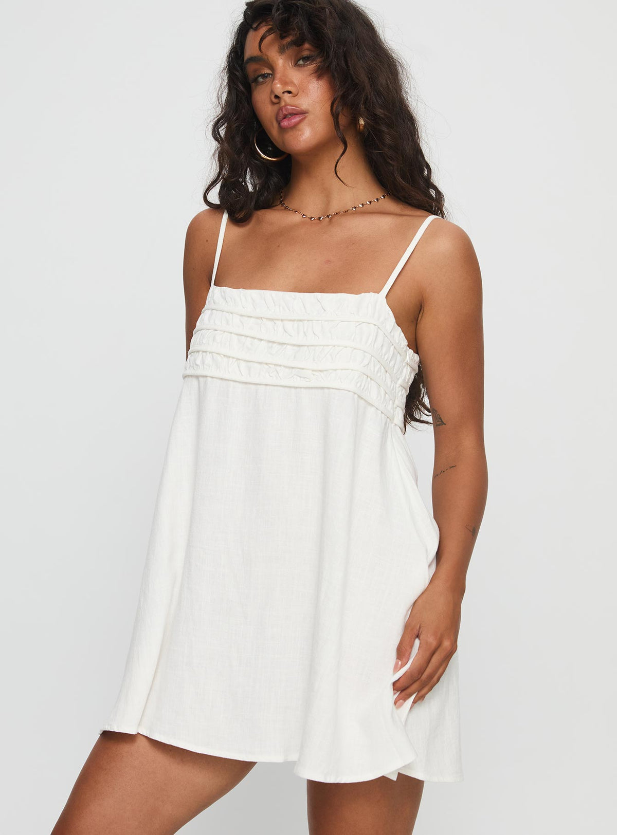 Every Breath Linen Shift Mini Dress White