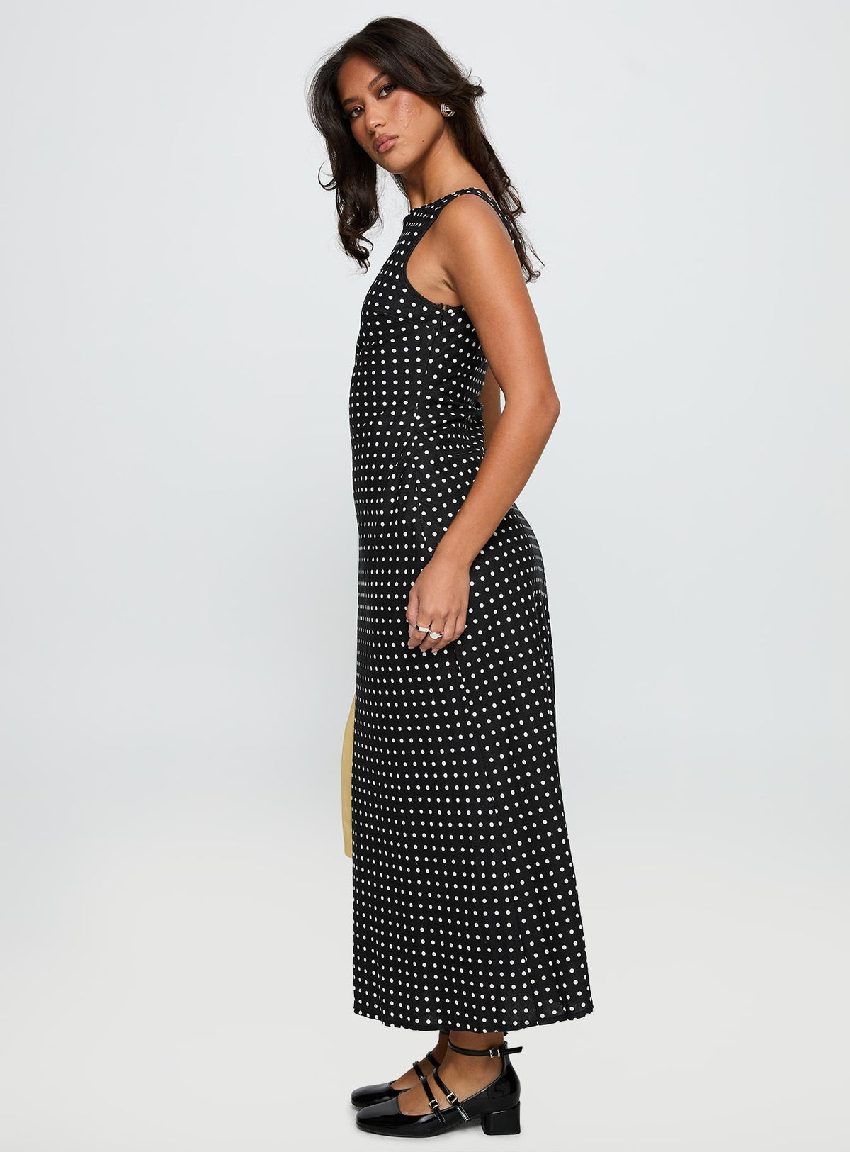 Voyager Linen Blend Midi Dress Black Polka
