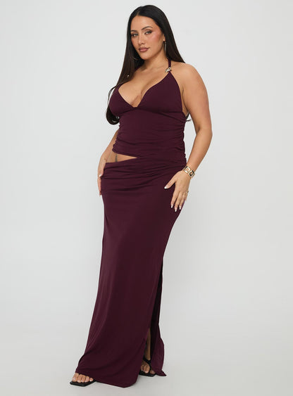 Imeraldia Hardware Halter Maxi Dress Currant Curve