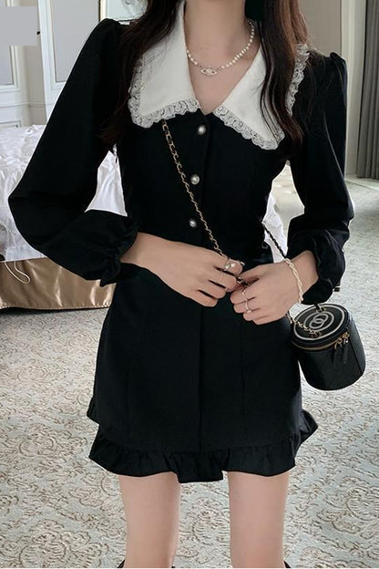 Long Sleeve Peter Pan Collar Ruffle Mini Dress