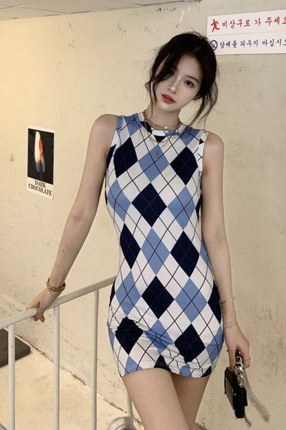Sexy Argyle Pattern Bodycon Mini Dress