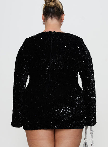 Vinelle Long Sleeve Mini Dress Black Curve