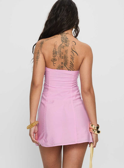 Ria Strapless Frill Mini Dress Pink