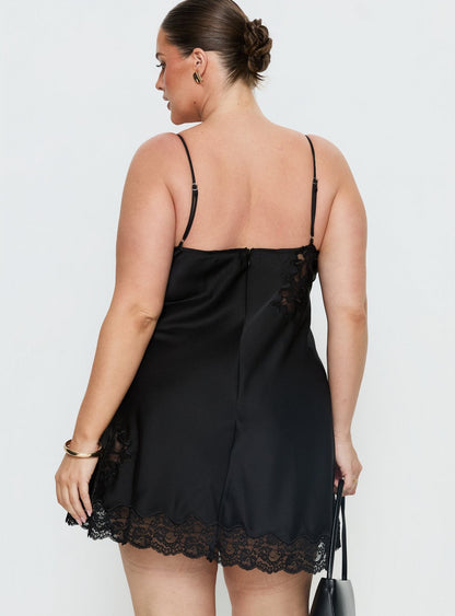 Aloura Spliced Lace Mini Dress Black Curve