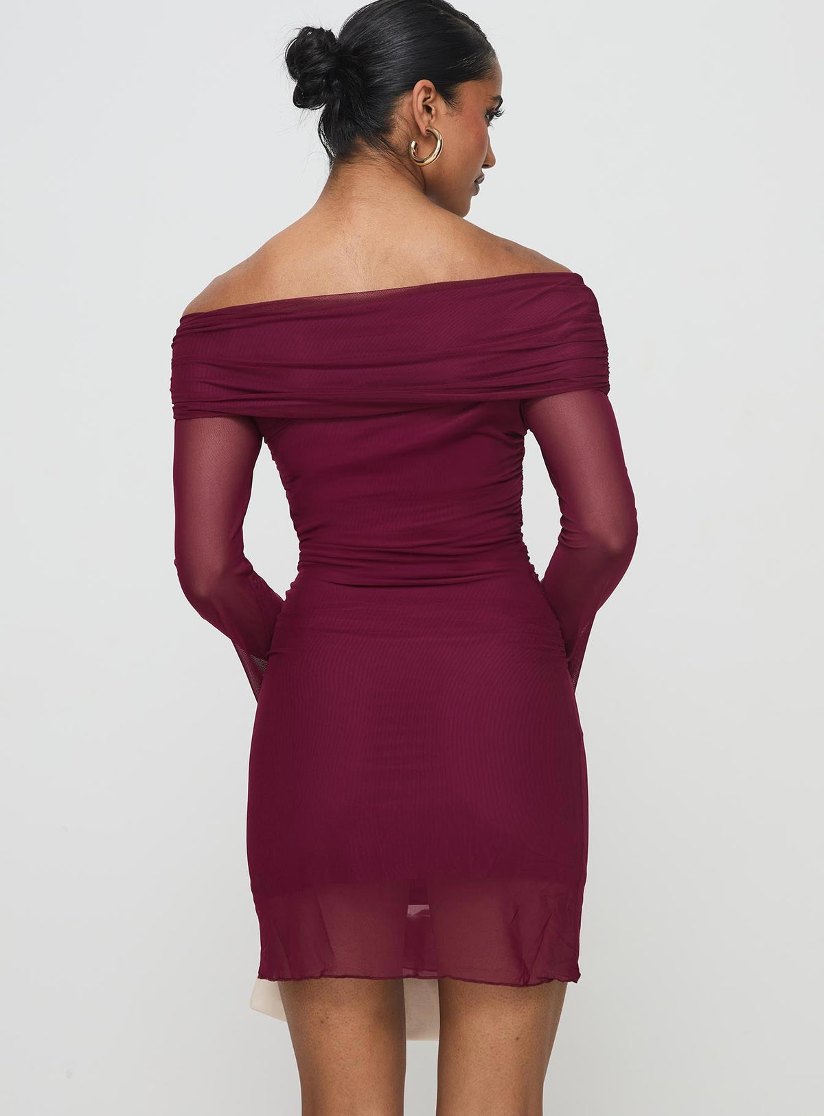 Consideration Long Sleeve Mini Dress Burgundy