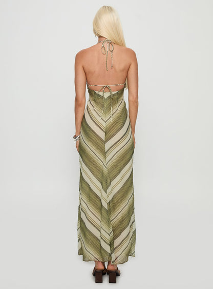 Esmira Halter Maxi Dress Green Stripe