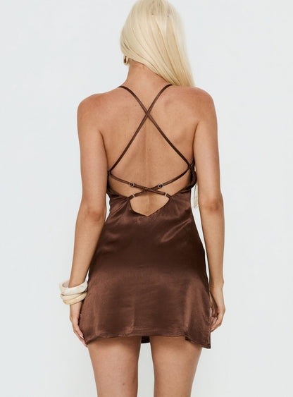 Catch You Up Beaded Mini Dress Brown