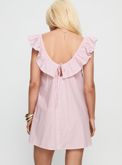 Melodies Frill Smock Mini Dress Pink Stripe