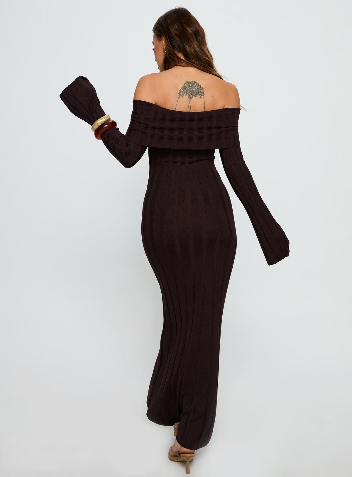 Ellouisa Long Sleeve Rib Maxi Dress Chocolate