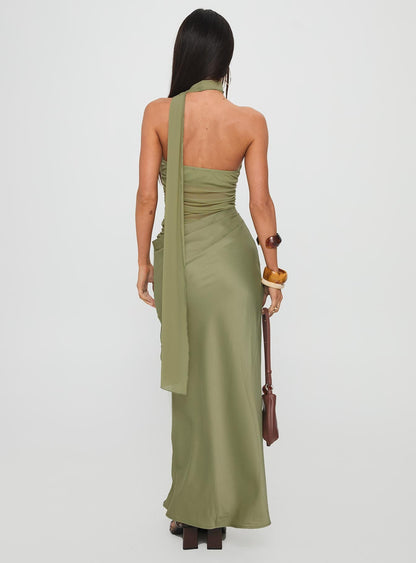 Indiara Halter Mesh Maxi Dress Green