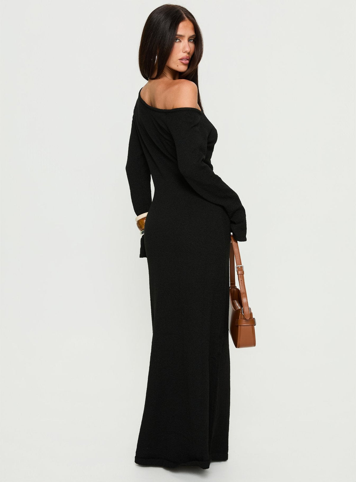 Kloey Long Sleeve Knit Maxi Dress Black