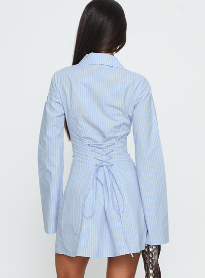 Tawni Long Sleeve Shirt Mini Dress Blue