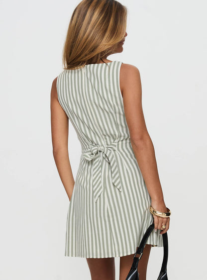 Alfalfa Shift Mini Dress Green Stripe