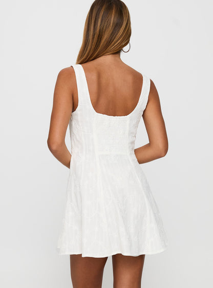 You Can Embroidered Mini Dress White
