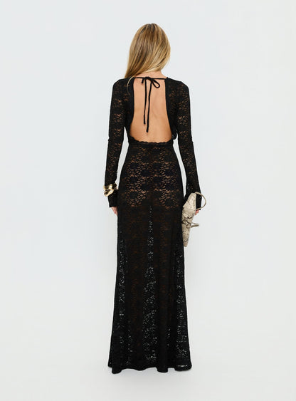 Delwyn Lace Backless Maxi Dress Black