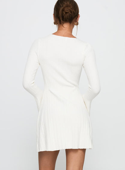 Terraces Long Sleeve Mini Dress White