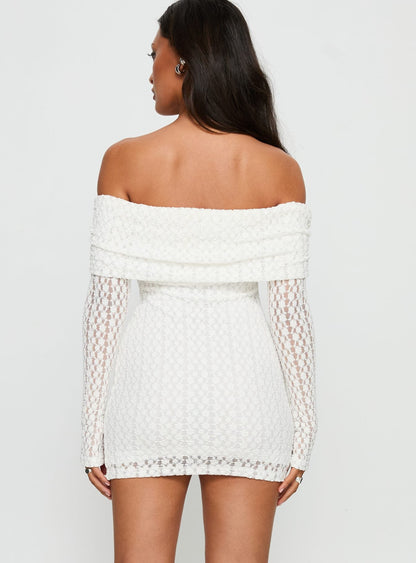 Leora Off Shoulder Long Sleeve Mini Dress White