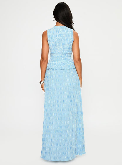 Songbird Shirred Maxi Dress Blue