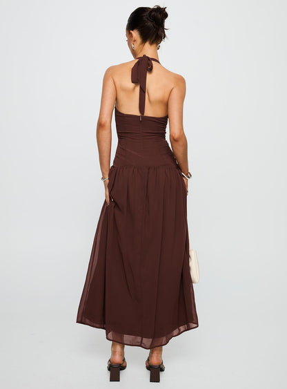 Chestnut Drop Waist Maxi Dress Brown
