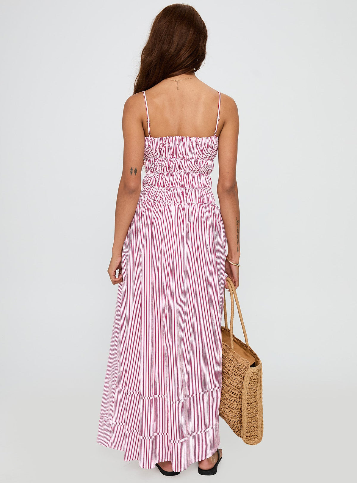 Loralei Shirred Maxi Dress Red Stripe