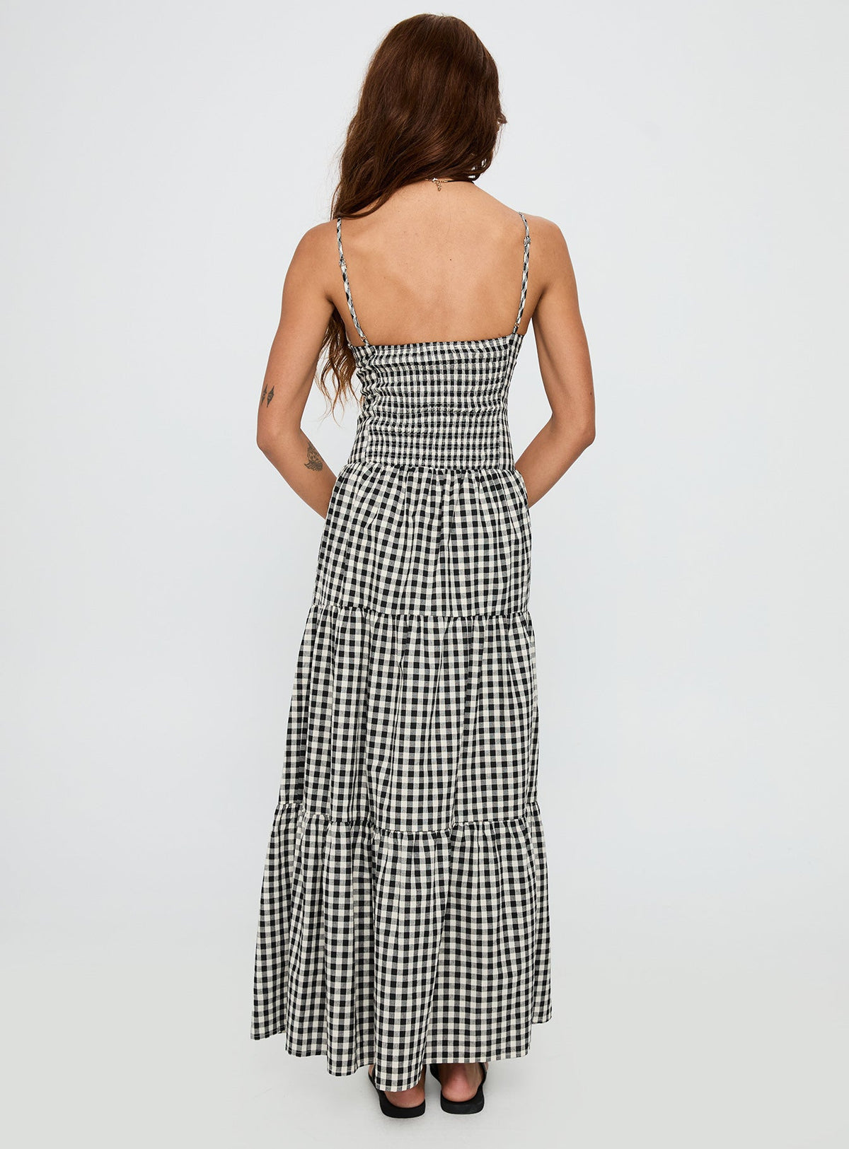 Avaleine Tiered Maxi Dress Black / White Check