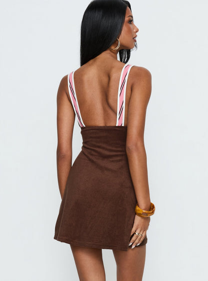 Aydenn Contrast Plunge Mini Dress Pink / Brown