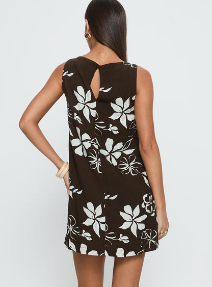 We Could Go Mini Dress Brown Floral