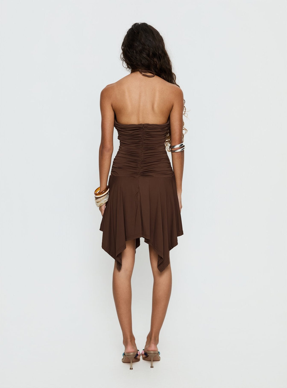 Angiana Halter Asymmetrical Mini Dress Chocolate Brown