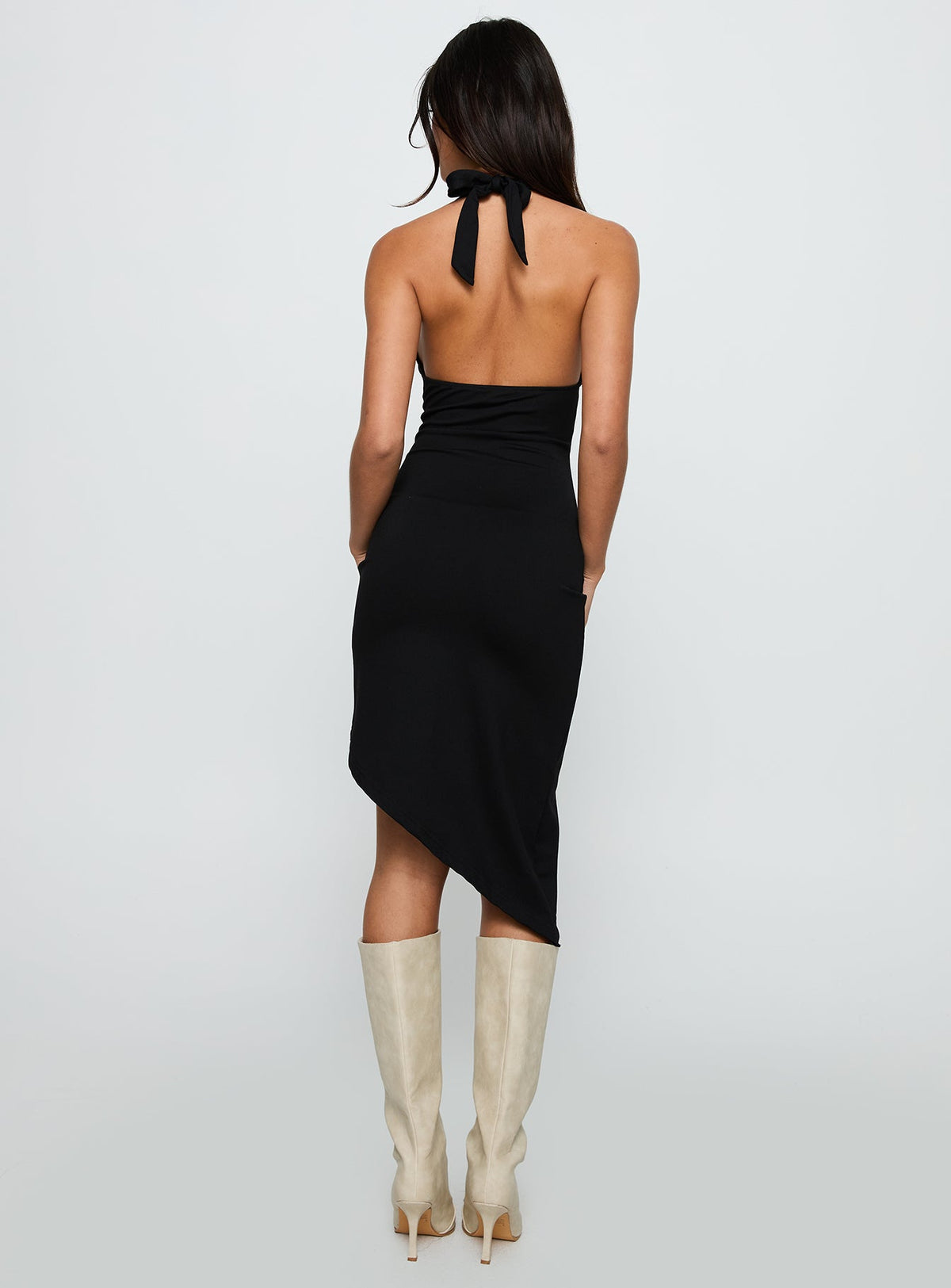 Whimsy Asymmetrical Midi Dress Black