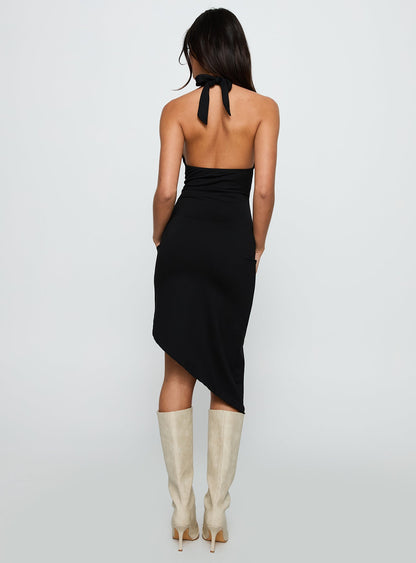 Whimsy Asymmetrical Midi Dress Black