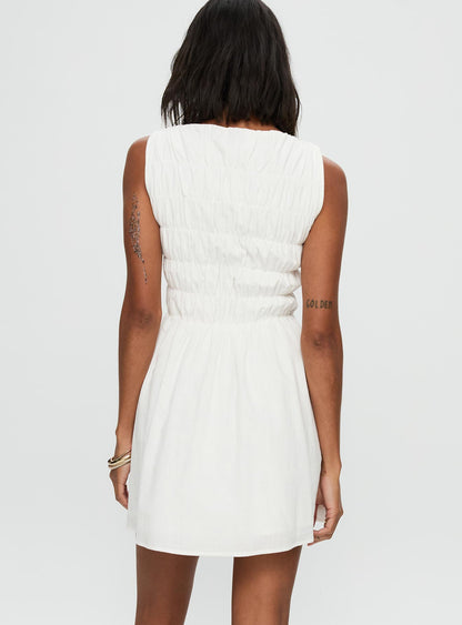 Melona Shirred Mini Dress White