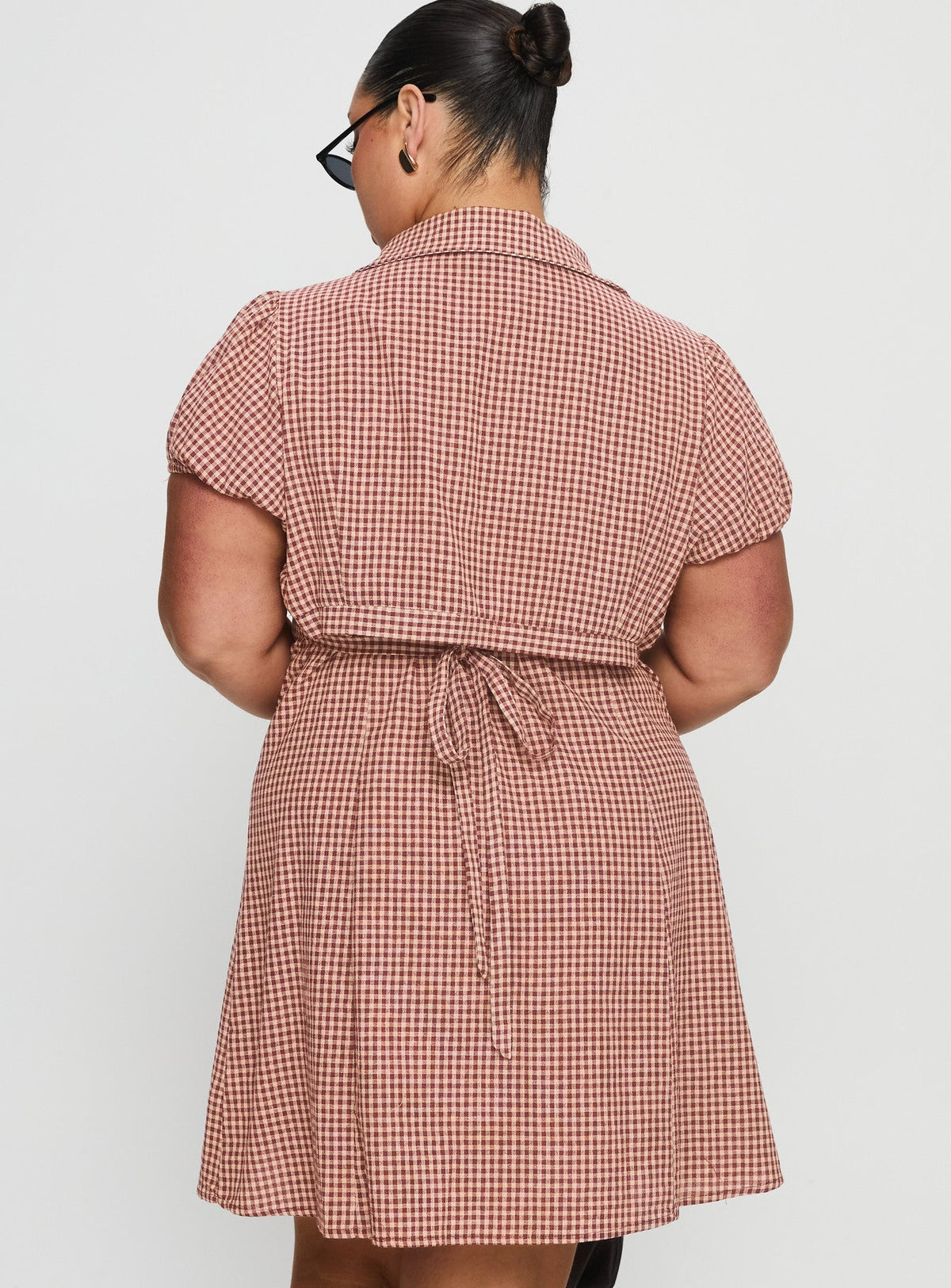 Kavira Tie Bust Shirt Dress Red Gingham Curve