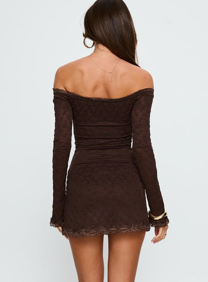 Avenues Long Sleeve Lace Mini Dress Chocolate