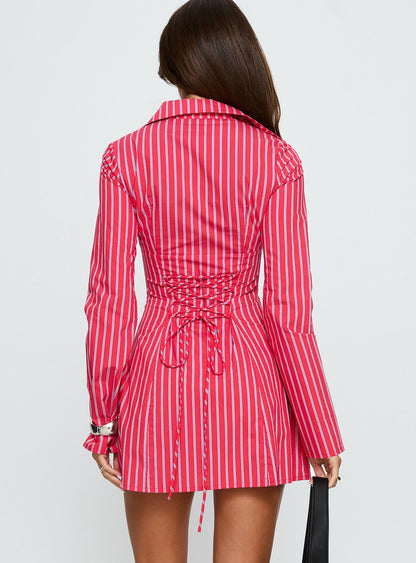 Tawni Long Sleeve Shirt Mini Dress Red Stripe