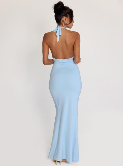 No Hard Feelings Twist Maxi Dress Blue