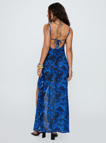 What A Thrill Split Detail Maxi Dress Blue Multi