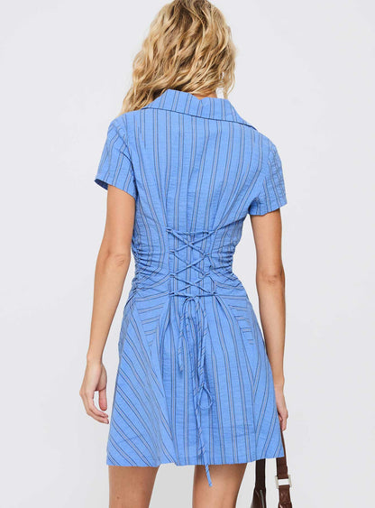 Saydie Button Down Mini Dress Blue Stripe