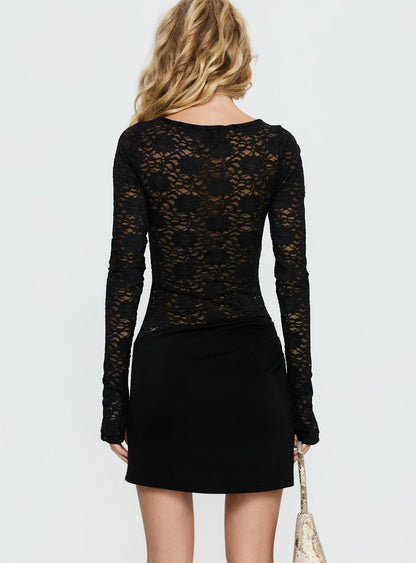 Savanha Lace Cut Out Mini Dress Black